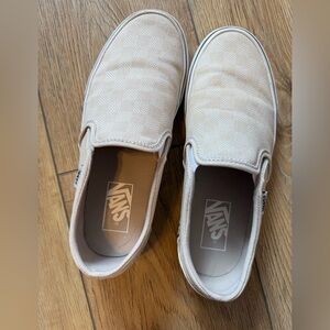 Vans Women's Cream Checkered Slip-On Sneakers